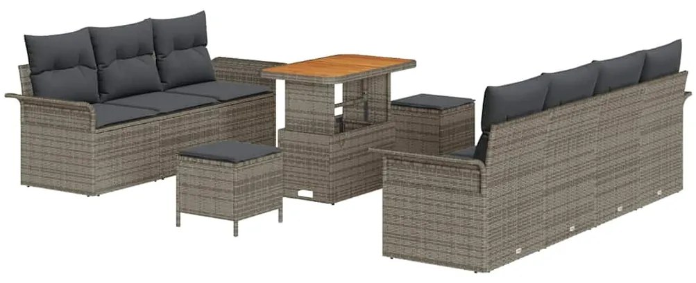 Conjunto de Sofá de Jardim de 10 Peças com Almofadas Cinza de Rattan d