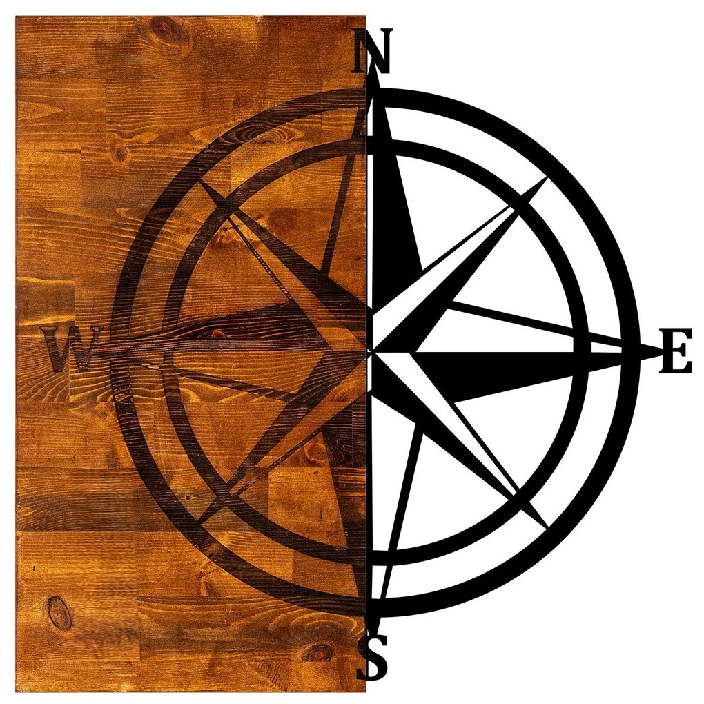 Acessório Decorativo de Parede Pusula – Nogueira e Preto – 58 x 58 cm