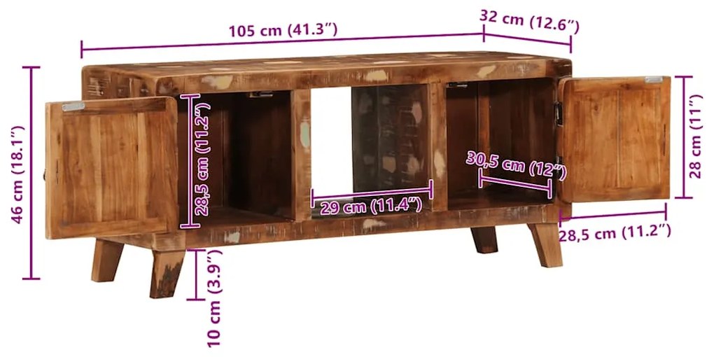 Móvel de TV 105x46x32 cm madeira recuperada maciça