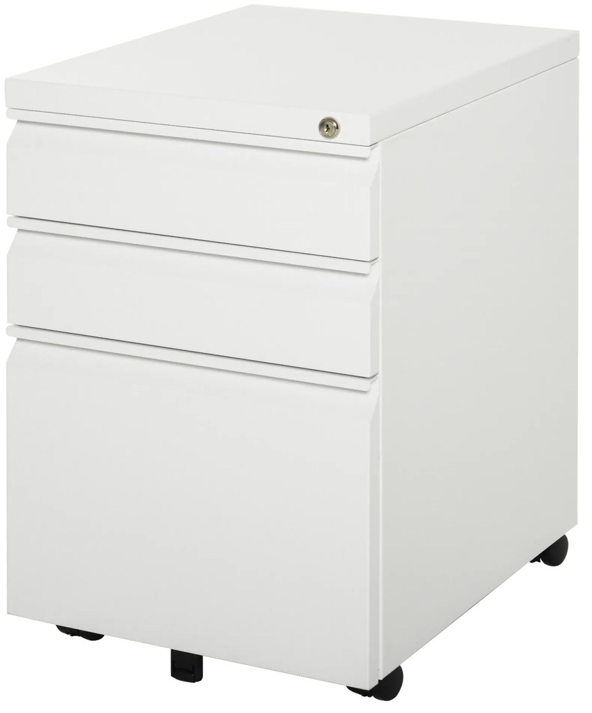 Vinsetto Bloco de Gavetas com Rodas para Escritório Móvel para Arquivos com 3 Gavetas e Fechadura 39x48x60 cm Branco