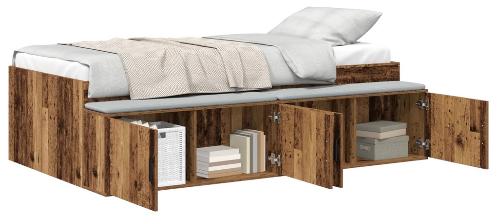 Estrutura Cama Armazenamento Madeira Velha 80x200 cm