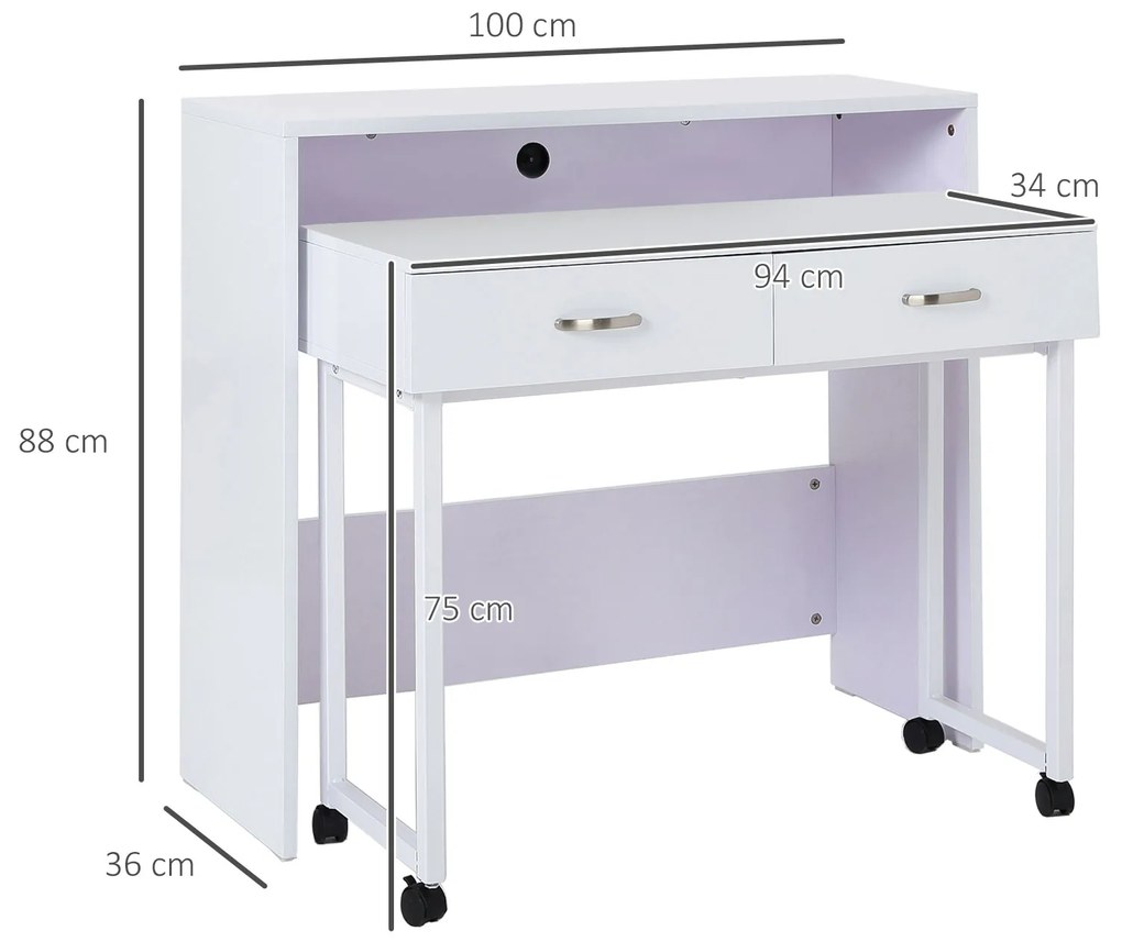 Mesas de Computador HOMCOM Branco Madeira 100x36x88cm