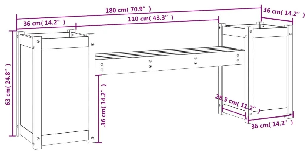 Banco com vasos 180x36x63 cm madeira de douglas maciça
