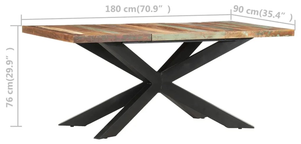 Mesa de jantar 180x90x76 cm madeira recuperada maciça