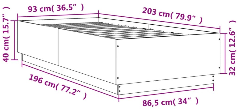 Estrutura de cama 90x200 cm derivados de madeira branco