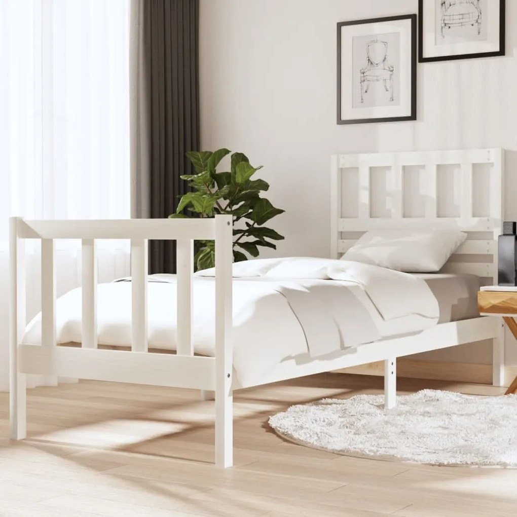 3101114 vidaXL Estrutura cama pequena solteiro 75x190 cm madeira maciça branco