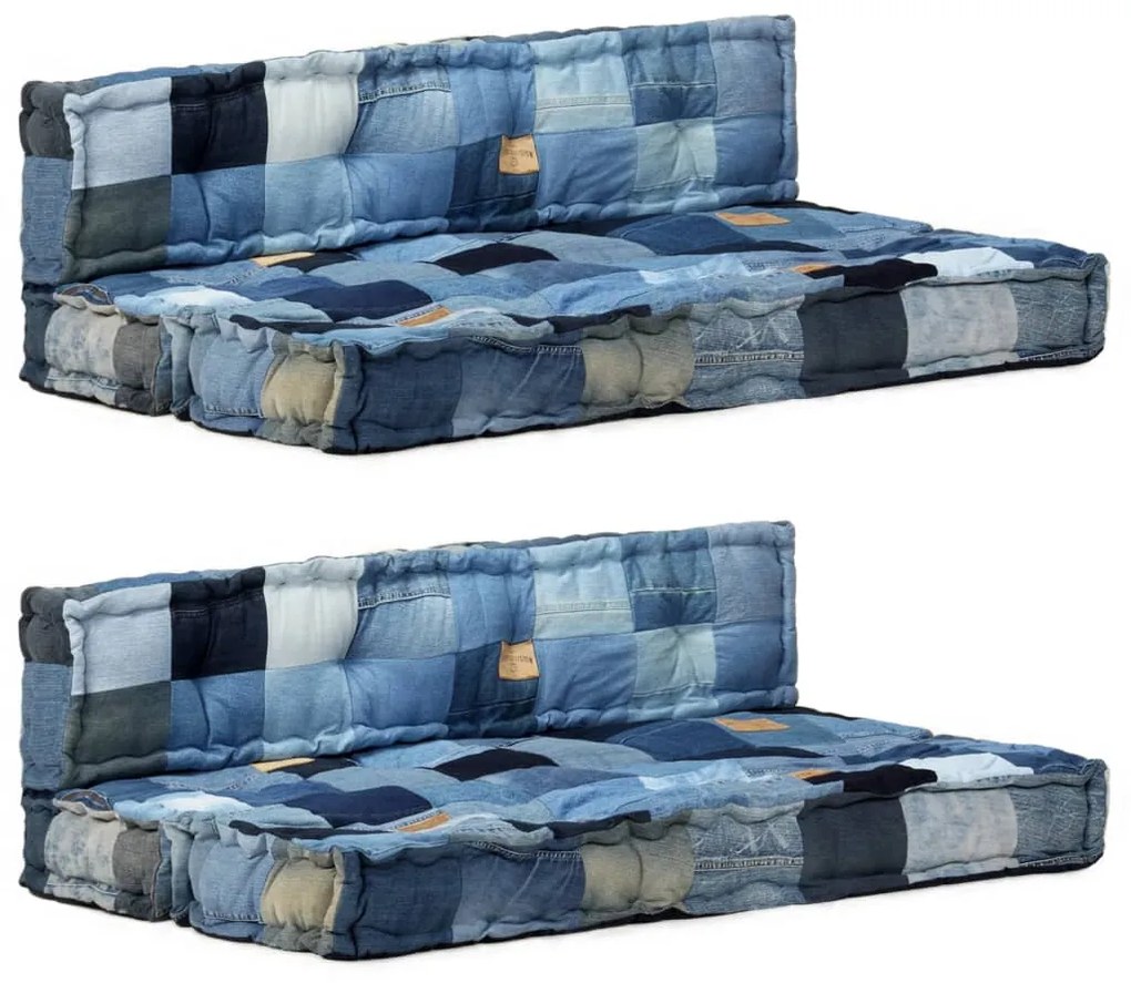 325911 vidaXL 2 pcs conj. de almofadões p/ sofá de paletes retalhos de ganga