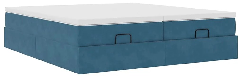 Estrutura de cama otomana com colchão azul escuro Veludo