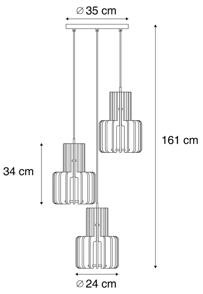 Candeeiro suspenso retro preto com laranja 3-luzes - Felt