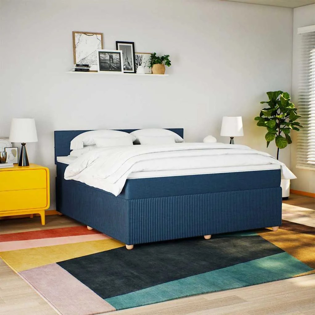 Cama com molas/colchão 180x200 cm tecido azul