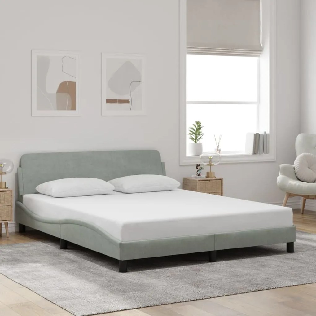 Estrutura de cama sem colchão 160x200 cm veludo cinzento-claro