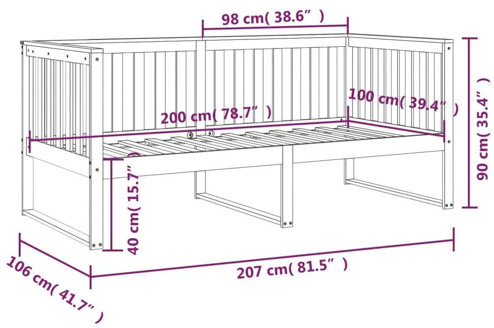 Cama de dia sem colchão 100x200 cm pinho de madeira maciça