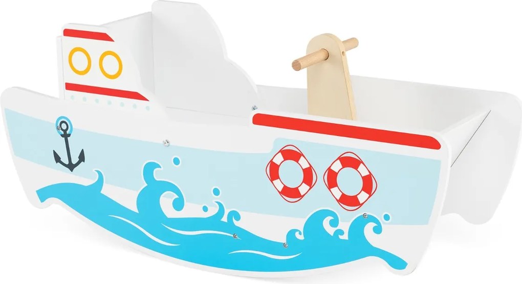 Baloiço de madeira com tema náutico para crianças de 1 a 5 anos Assento largo Encosto e alças em bétula multicolorida