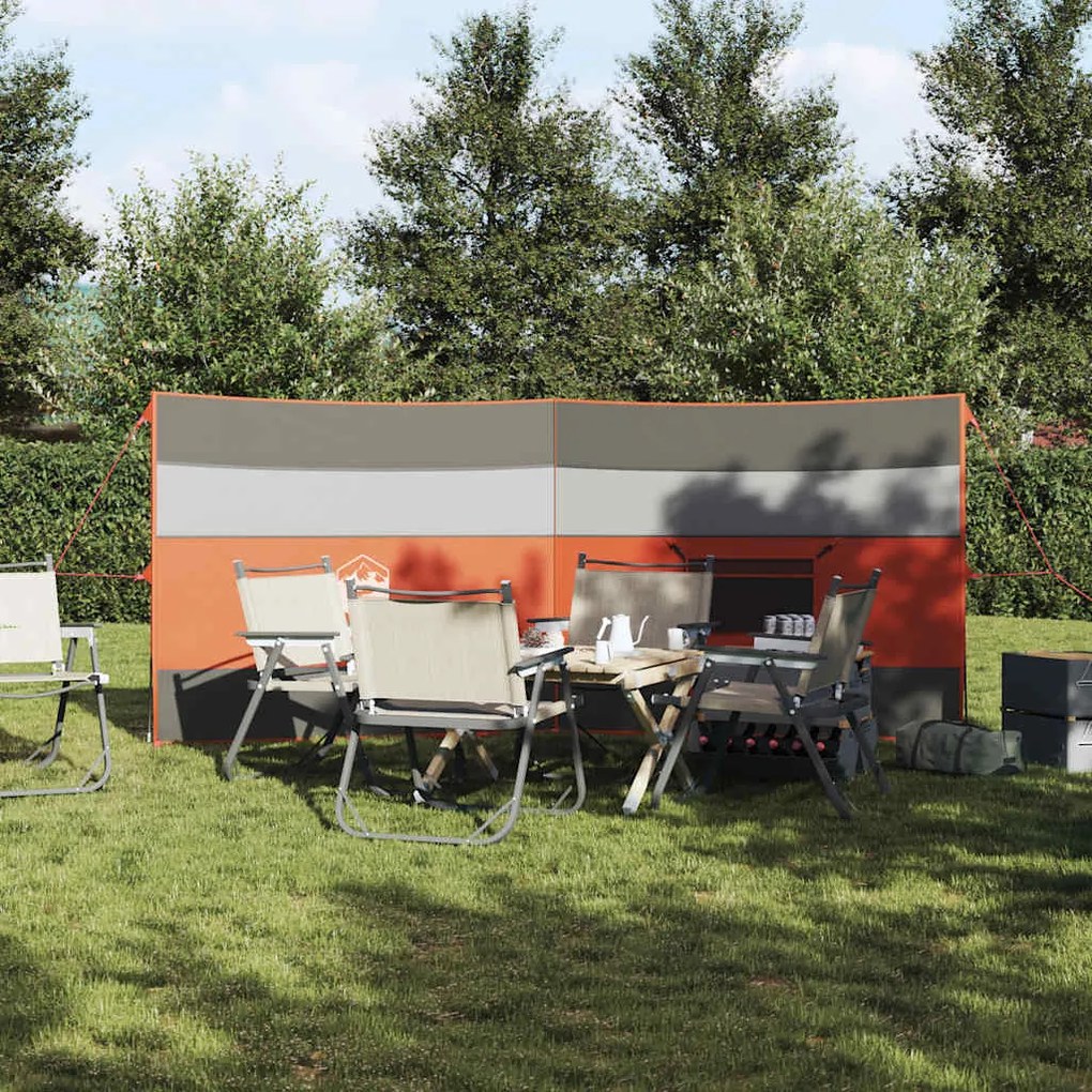 Corta-vento de campismo 340x130 cm impermeável cinza/laranja
