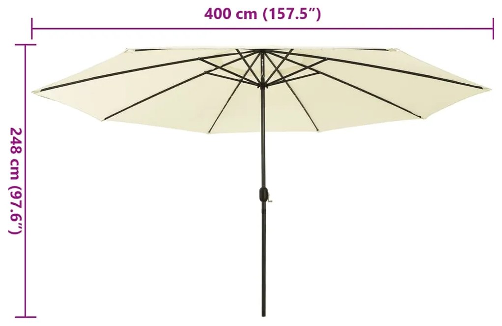 Guarda-sol de jardim com luzes LED 400 cm areia