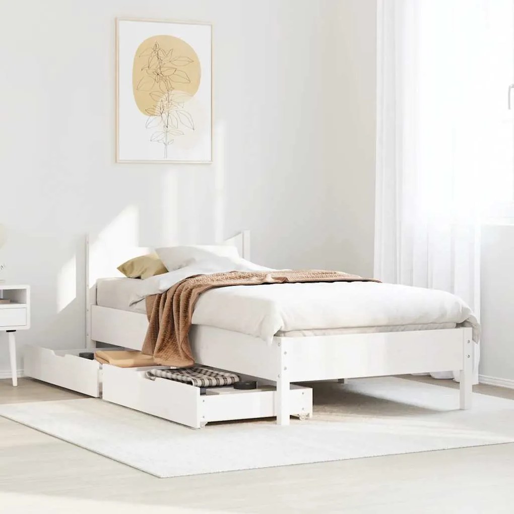 Estrutura de cama c/ gavetas 100x200 cm pinho maciço branco