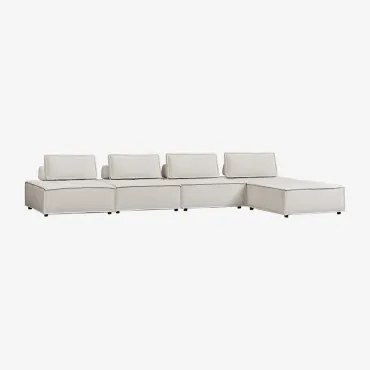 Sofá Modular De 4 Peças E Pufe Em Tecido Vermont Chenille Bege Creme - Sklum
