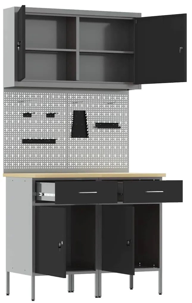 Conjunto de Armário e Painel de Ferramentas vidaXL 5 Peças Preto MDF e