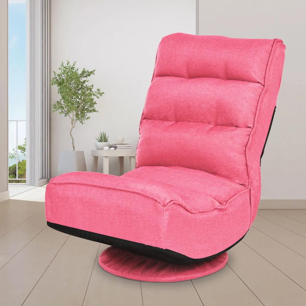 Cadeira giratória de nivelamento 360° ajustável em 5 posições para leitura de jogos de vídeo para adultos Ver TV 59 x 75 x 83 cm Rosa