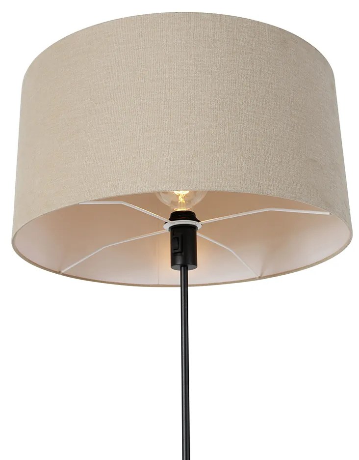 Candeeiro de pé preto ajustável com abajur castanho claro 50 cm - Parte Design