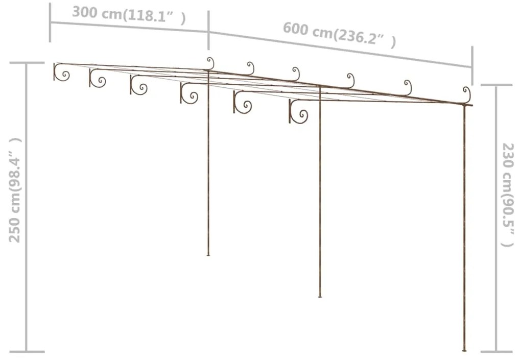 Pérgola de jardim 6x3x2,5 m ferro castanho antigo