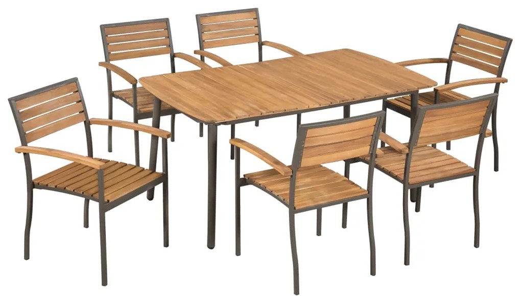 7 pcs conjunto de jantar exterior madeira acácia maciça e aço