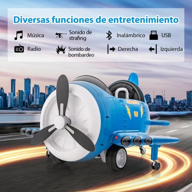Avião elétrico para crianças com joysticks de controlo remoto Perfis aerodinâmicos dobráveis e hélice rotativa Azul