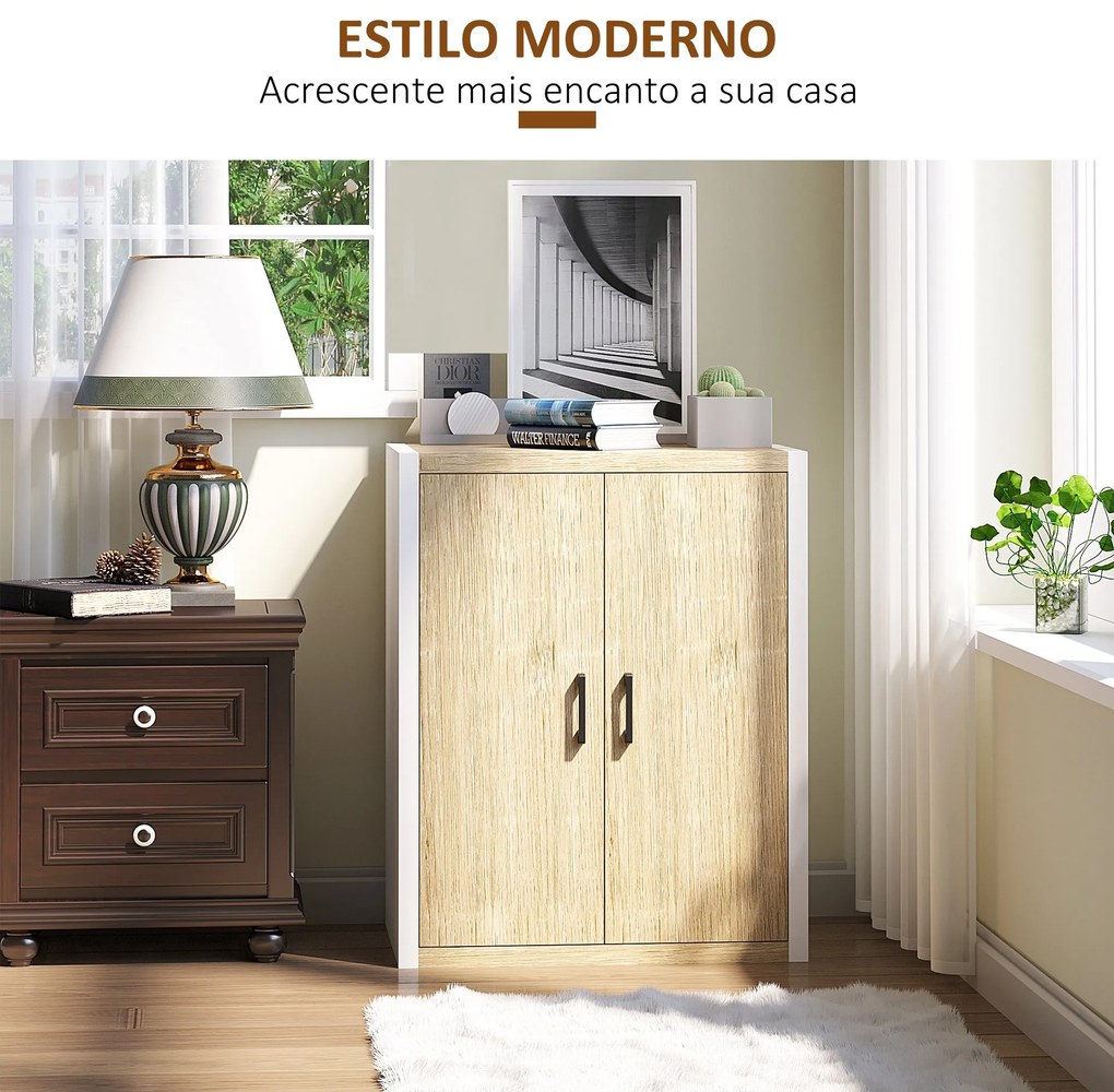 Aparador de Sala de Estar com 2 Portas e Prateleira Ajustável Armário para Escritório Entrada Dormitório Estilo Moderno Anti-Tombo 62x40x77cm Madeira