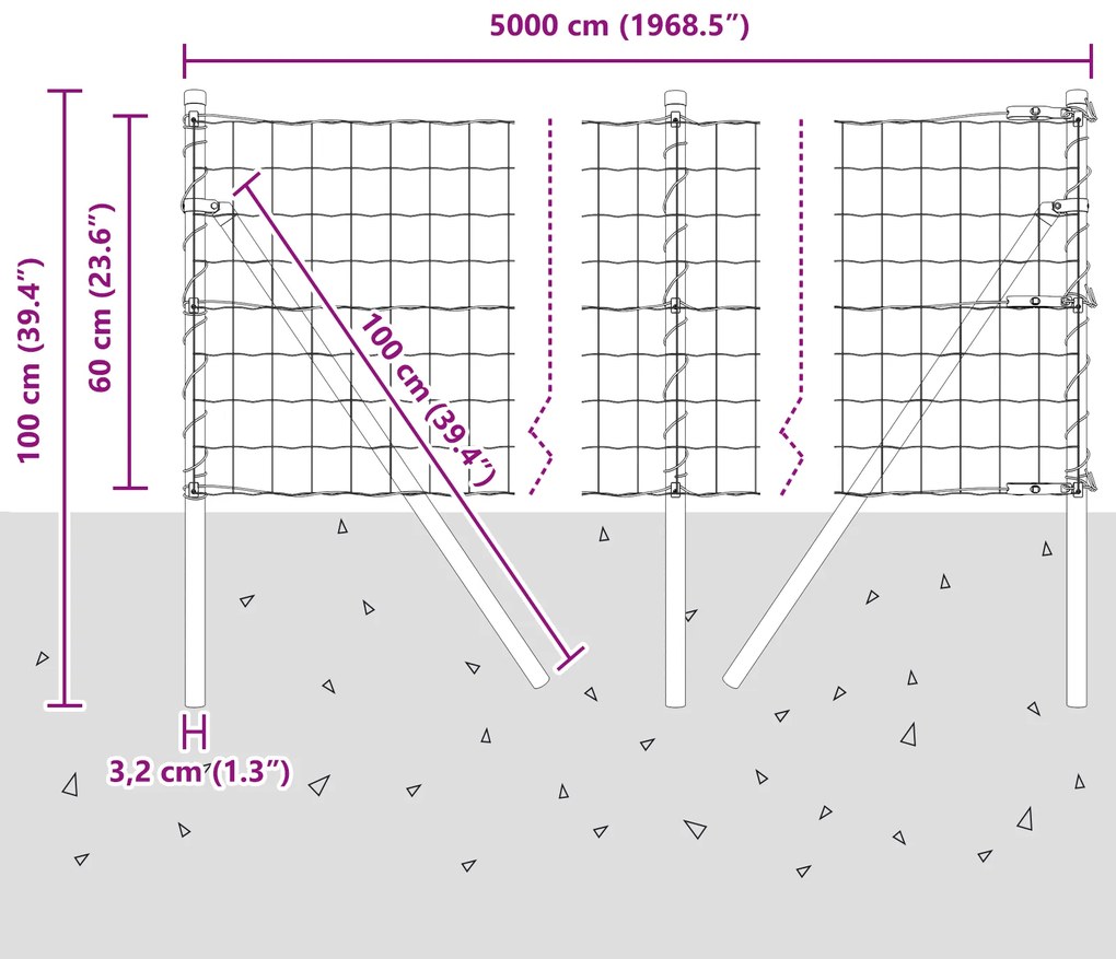 Cerca Euro com 13 Postes 0.6x50 m Aço Galvanizado