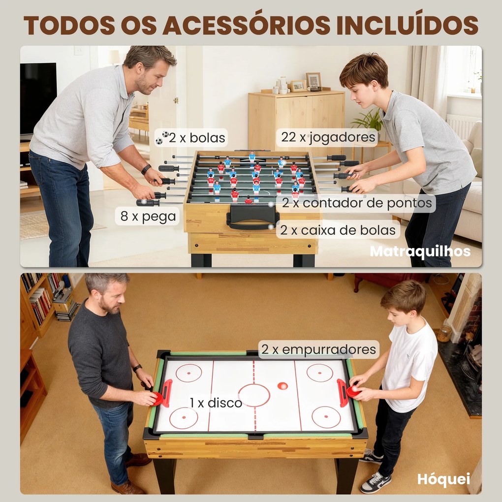 Mesa Multijogos 13 em 1 Mesa de Jogo com Matraquilho Bilhar Ping-Pong Hóquei Xadrez Damas Backgammon e Acessórios 121x109x80 cm Madeira e Preto