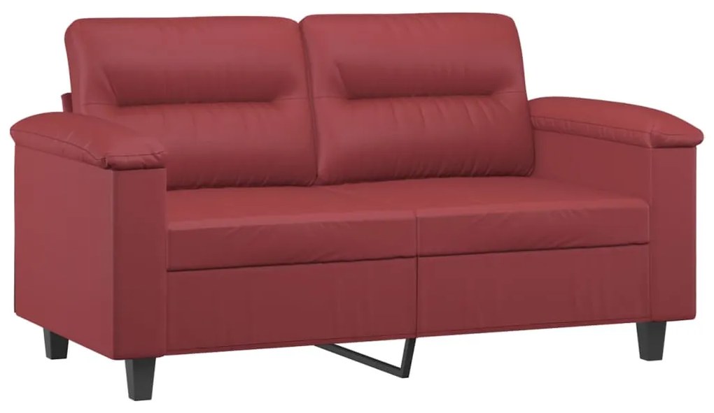 3 pcs conjunto sofás c/ almofadões couro artif. vermelho tinto