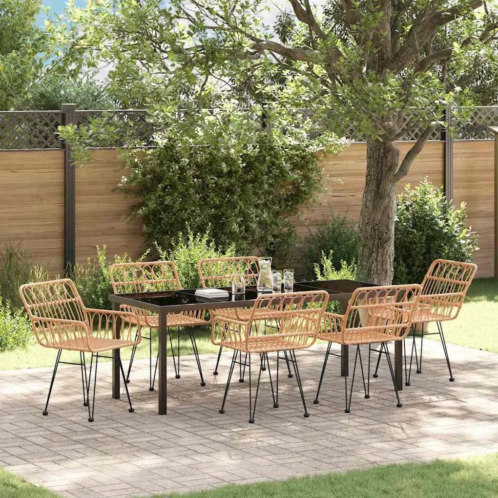 vidaXL Conjunto de Jantar de Jardim com 7 Peças em Rattan Sintético Marrom