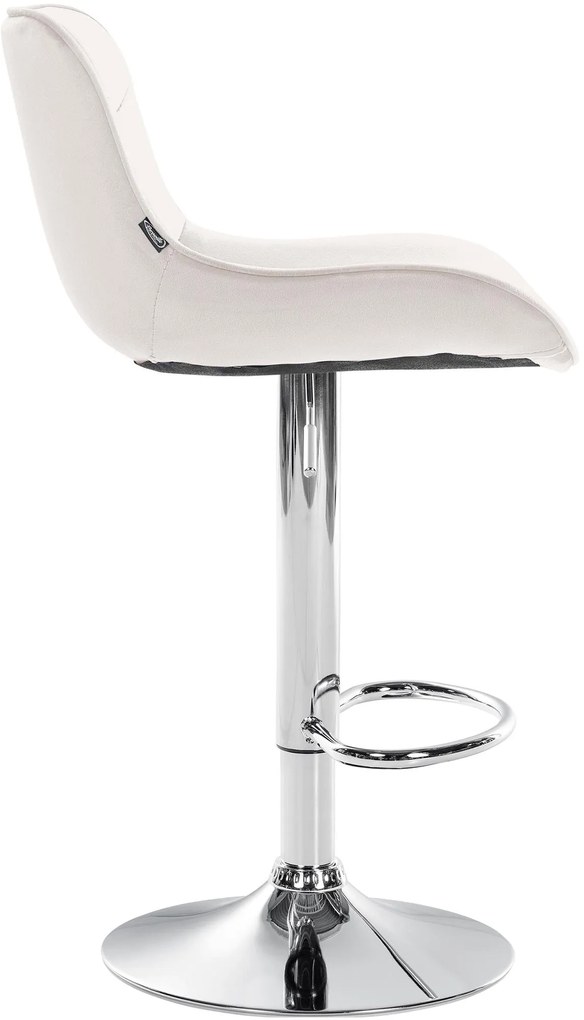 Banco alto em veludo com estrutura prateada 85-106 x 49 x 51 cm cor creme
