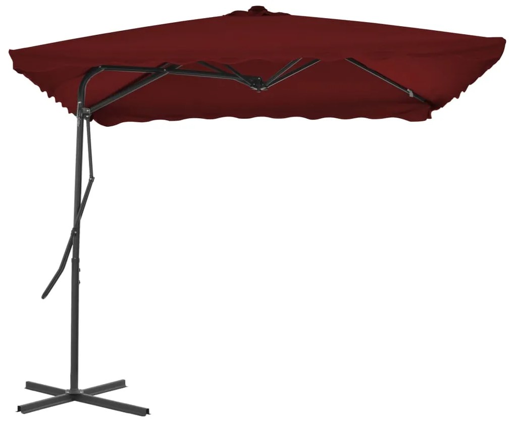 Guarda-sol de jardim com poste aço 250x250x230 cm bordô