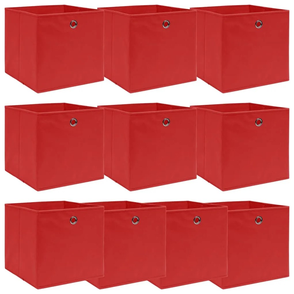 Caixas de arrumação 10 pcs 32x32x32 cm tecido vermelho