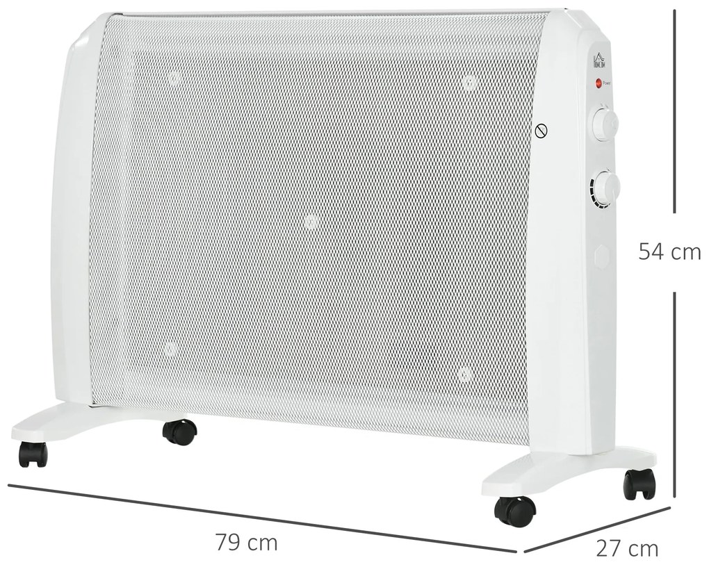 Aquecedor Elétrico 1000W/2000W Aquecedor de Mica com 2 Níveis de Potência Termostato Regulável e 4 Rodas para Ambientes de 15-20 m² Silencioso 79x27x5