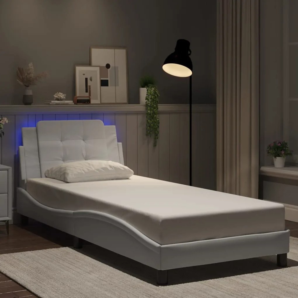 vidaXL Estrutura de cama com LED sem colchão Zadar 100x203 cm branco