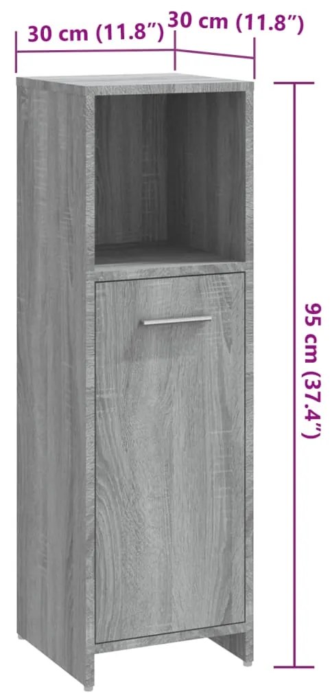 Armário WC 30x30x95 cm derivados de madeira cinzento sonoma