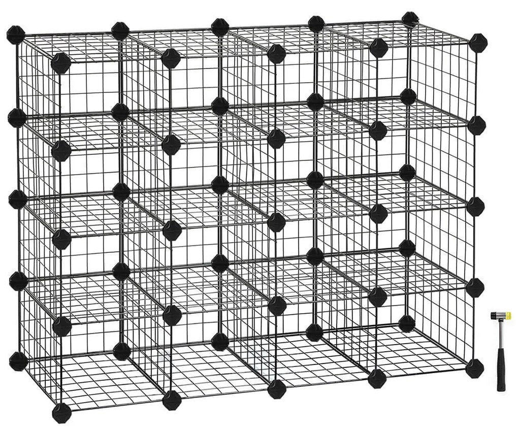 Sapateira SONGMICS, unidade de armazenamento modular faça você mesmo, grade de arame de metal, organizador de sapatos com encaixe para armário, corredor, quarto, inclui martelo de borracha e tiras antiderrapantes, preto LPI44HS