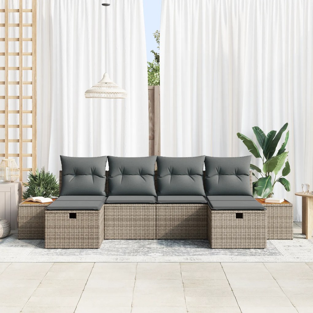 Conjunto de Sofás de Jardim vidaXL com Almofadas Cinza em Rattan Sinté