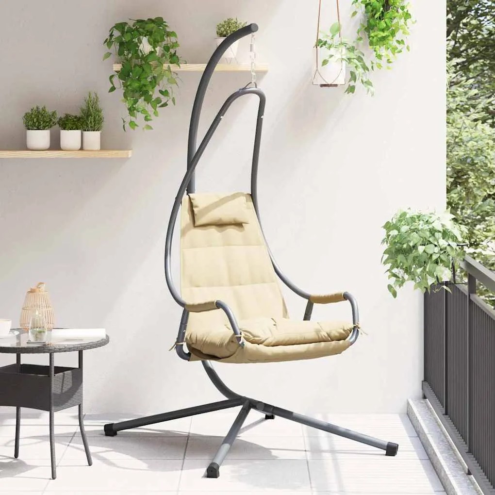 vidaXL Cadeira suspensa tipo ovo Dobrar Bege 94 x 107 x 196.5 cm Aço