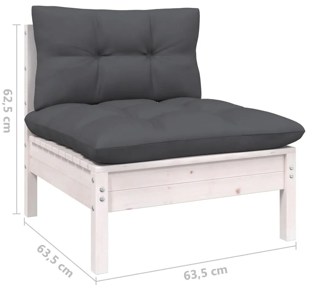 9 pcs conj. lounge de jardim c/ almofadões pinho maciço branco