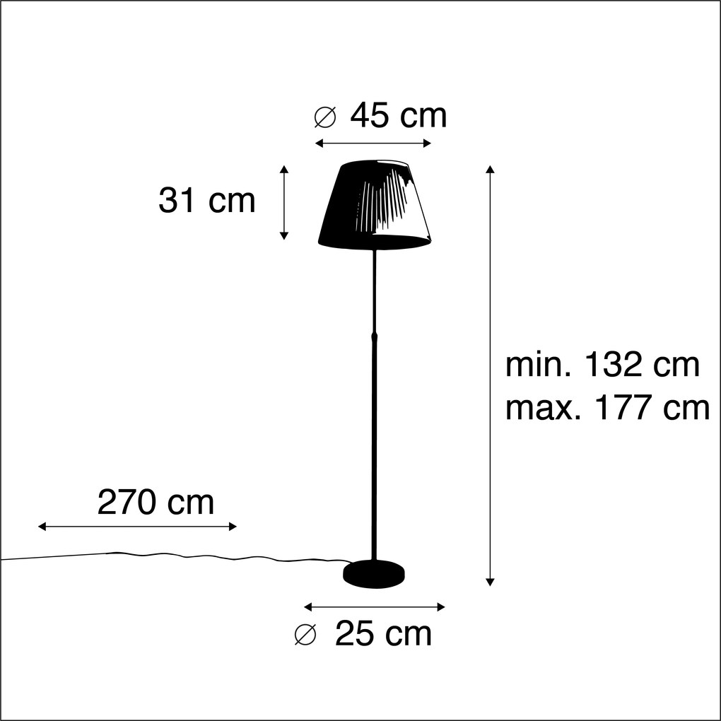 Candeeiro de pé preto com cúpula plissada creme 45 cm ajustável - Parte Country / Rústico,Rústico