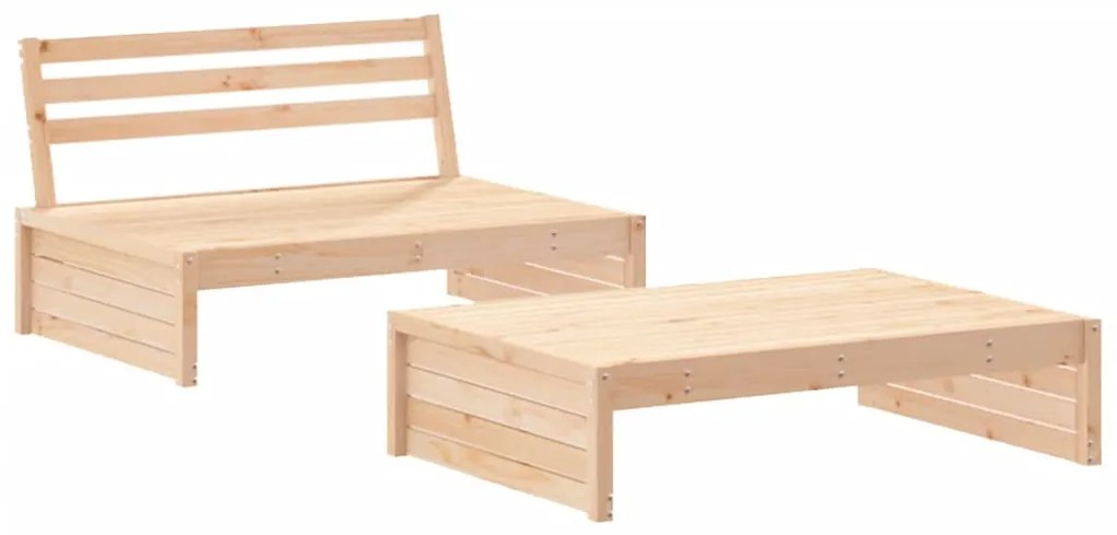 2 pcs conjunto lounge de jardim com almofadões madeira maciça
