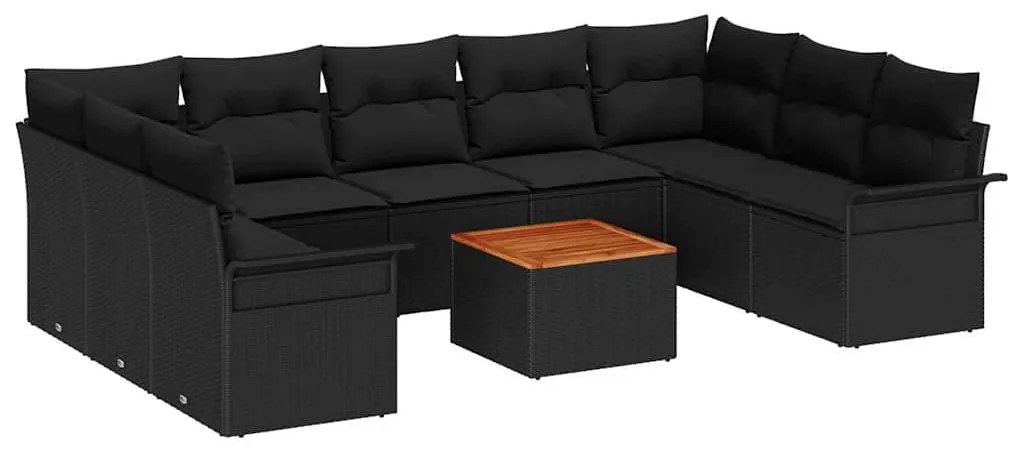 Conjunto de Sofás de Jardim com 10 peças e Almofadas Rattan Poly Preto