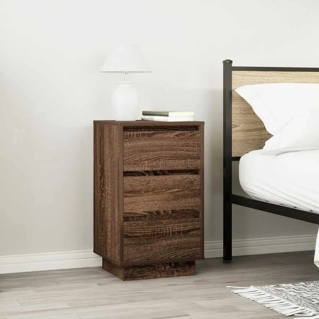 Mesa de cabeceira com luzes LED 38x34x65 cm carvalho castanho