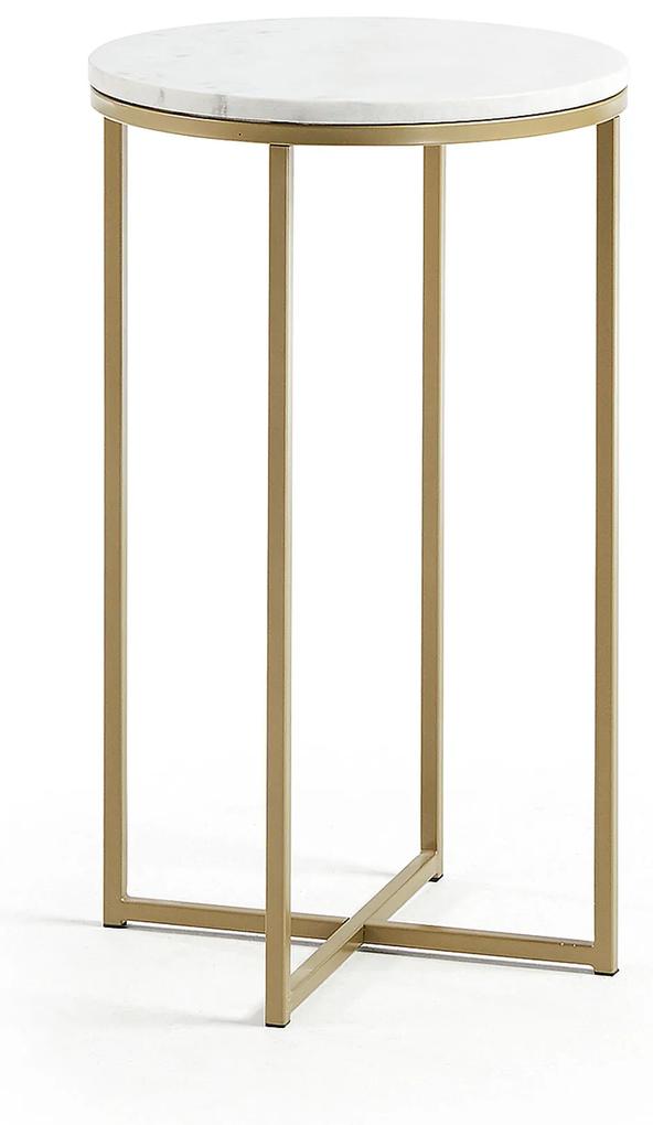 Kave Home - Mesa de apoio Sheffield de mármore branco e pernas de aço acabamento dourado Ø 43 cm