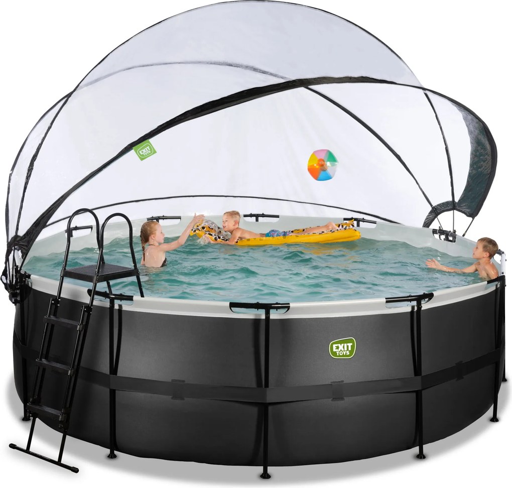 Piscina redonda Black Leather ø427x122cm com bomba de filtro de areia e cobertura cúpula - preta