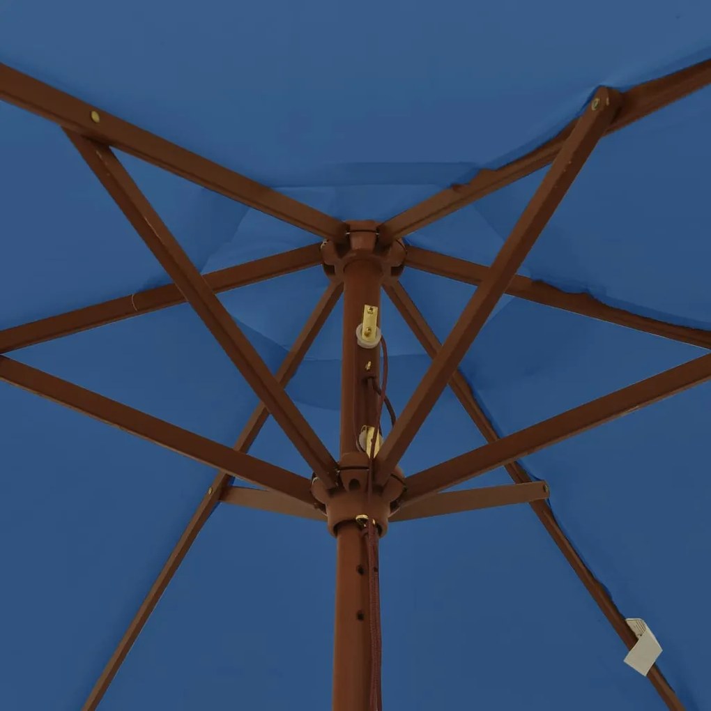 Guarda-sol de jardim com poste de madeira 196x231 cm azul-ciano