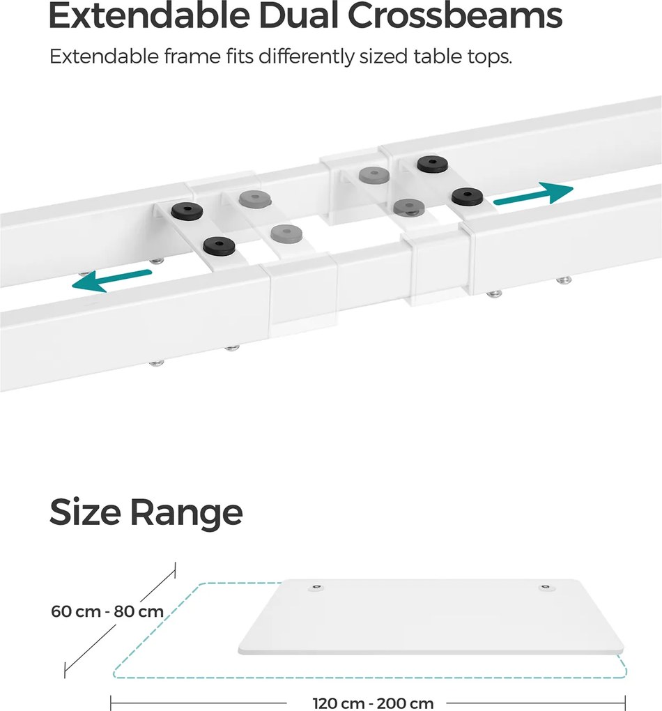 Estrutura Secretária regulável em altura sem tampo com motor duplo 60 x (107,5-175) x (69-115) cm Branco